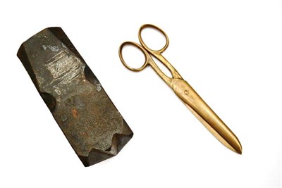 Lot 126 - A Pair of First World War Brass Scissors - for use around explosives, stamped R /I\ L 1915; a Heavy