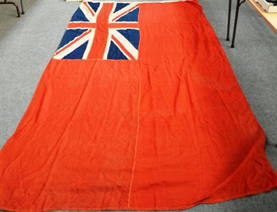 Lot 136 - Three British Flags:- the Union Jack, made from separate linen panels stitched together, the...