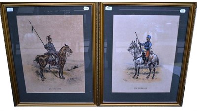 Lot 144 - A C Bayldon, `En Vidette', vignette studies of a mounted Prussian Ulan and a mounted French...