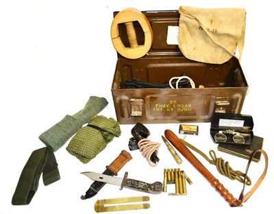 Lot 150 - A Quantity of Militaria, including an ammunition box, a Brodie helmet, a Turtle Shell helmet, a...