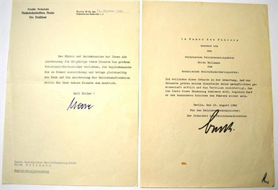 Lot 198 - Two German Third Reich Certificates to Fritz Bollmann:- one awarding him the Gold Medal For...