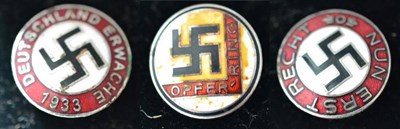 Lot 199 - Three Copies of German Third Reich Enamel Party Badges:- an Opfer-Ring Membership Badge; a...