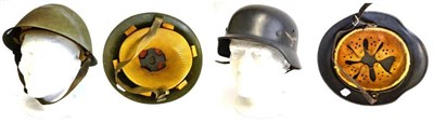 Lot 211 - A German Third Reich M35 Luftwaffe Helmet, with second pattern eagle decal, the tricolour decal...