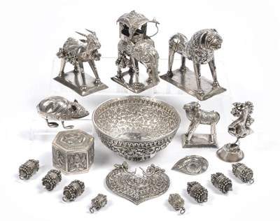 Lot 162 - A Group of India White Metal Animal Ornaments, circa 1910, comprising standing lion, elephant...