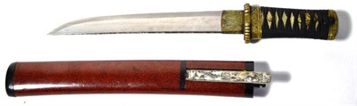 Lot 225 - A Shin-Shinto Japanese Tanto, with 19cm unsigned steel blade, one piece silvered copper habaki with