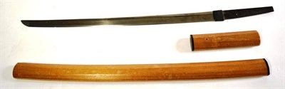 Lot 227 - A Shinto Japanese Wakizashi, the 54cm blade with slightly undulating hamon, one piece bronze habaki