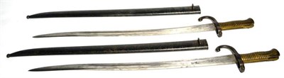 Lot 230 - Two French Model 1866 Chassepot Yataghan Sword Bayonets, one with St Etienne blade dated 1868,...