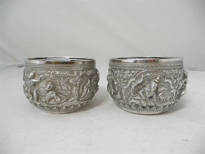 Lot 163 - Two Burmese Thabeik Bowls, circa 1900, each typically decorated in high relief with Buddhistic...