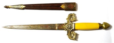 Lot 260 - A Spanish Desk Knife, with strapwork engraved and enamelled blade, silver plated crossguard pierced