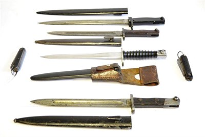 Lot 268 - A First World War German Ersatz Bayonet, the blade and steel scabbard stamped 634; a Swiss...