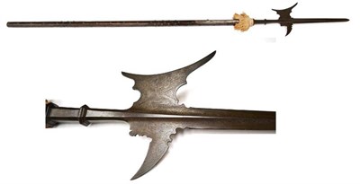 Lot 271 - A Victorian Copy of a 16th Century German Halberd, the double edge steel blade with raised...