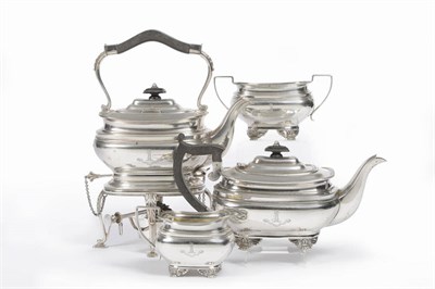 Lot 168 - A George V Three Piece Teaset, Goldsmiths & Silversmiths Co Ltd, London 1914, each of rounded...