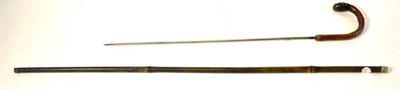 Lot 287 - A 19th Century Bamboo Sword Stick, with 50.5cm square section steel blade, the gadroon stamped...