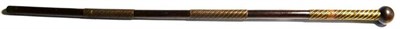 Lot 324 - A Zulu Chief's Wood Staff, with small globular head, the tapering cylindrical haft with three bands