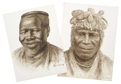 Lot 329 - Gerard Bhengu (1910-1990) South African A Portrait of an African Tribesman, wearing a beaded...