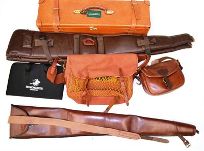 Lot 341 - A Modern Tan Leather Double Shotgun Case, the green baize lined interior fitted to take a pair...