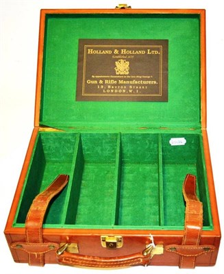 Lot 347 - A Tan Leather Cartridge Case, the green cloth lined interior with four divisions, the inner...