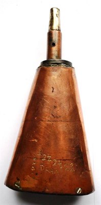 Lot 349 - An 18th Century Copper Powder Flask, of flattened conical form, one side incised 2, 2 1/4, 2 1/2, 2