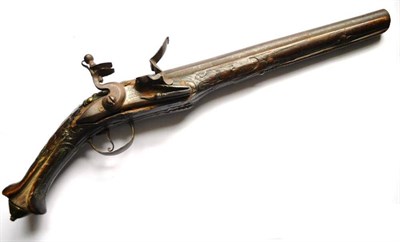 Lot 395 - A 19th Century Turkish Flintlock Holster Pistol, the 30cm steel barrel octagonal at the breech,...