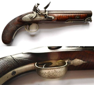 Lot 408 - A 19th Century Flintlock Travelling Pistol by Mortimer, the 17.5cm browned steel barrel stamped...