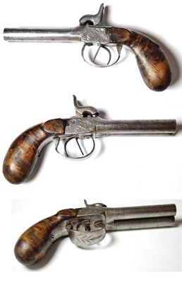 Lot 420 - A 19th Century Belgian Percussion Side by Side Double Barrel Pocket Pistol, the 8cm steel...