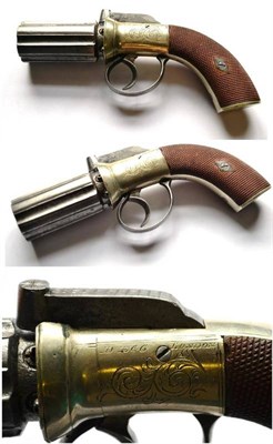 Lot 424 - A 19th Century Percussion Cap Six Shot Pepperbox Revolver, the 6.5cm cylinder with Birmingham proof