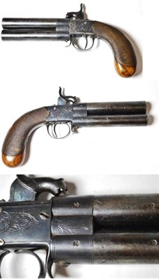 Lot 427 - An Early 19th Century Over and Under Double Barrel Percussion Greatcoat Pistol, with blued...