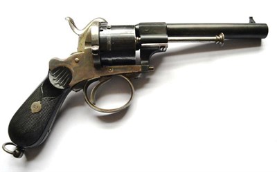 Lot 436 - A 19th Century Continental Six Shot Pinfire Revolver, with 12cm blued steel sighted barrel, the...