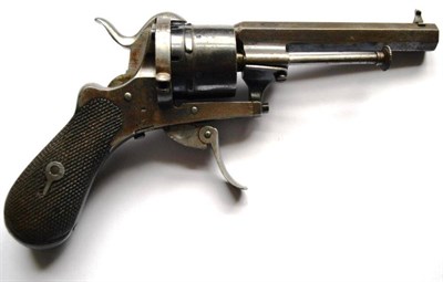 Lot 451 - A 19th Century British Pinfire Six Shot Revolver, with 9cm octagonal barrel, the cylinder with...