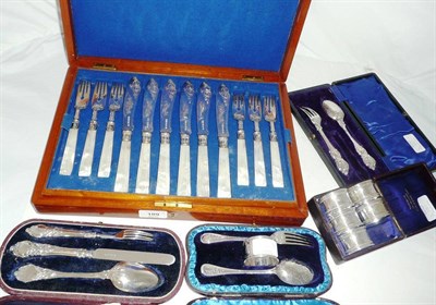 Lot 189 - A Set of Twelve Victorian Fish Knives and Forks, J Gilbert, Birmingham 1879, mother-of-pearl...