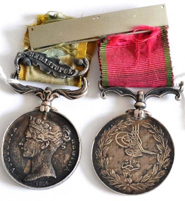 Lot 33 - A Pair of Crimea Medals, comprising Crimea Medal 1854, with clasp SEBASTAPOL, possibly re-named...