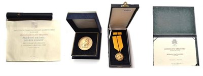 Lot 47 - A Czechoslovakian Academy of Sciences Commemorative Medal of Josef Hlavka, presented to...