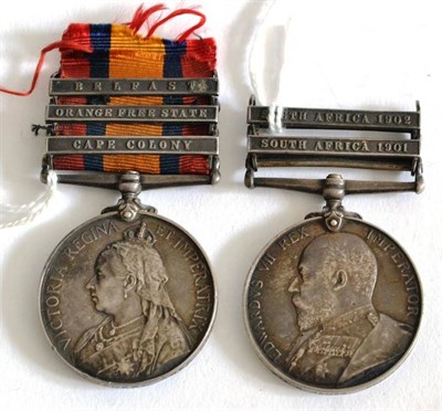 Lot 52 - A Boer War Pair, comprising Queen's South Africa Medal with three clasps CAPE COLONY, ORANGE...