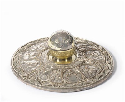 Lot 195 - A Victorian Silver Mounted Inkwell, J Grinsell & Sons, Birmingham 1898, the square glass body...