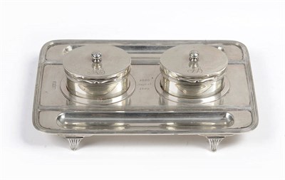 Lot 197 - An Edward VII Inkstand, London 1904, of reeded rectangular form with twin oval compartments...