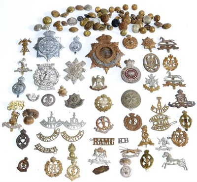 Lot 89 - A Quantity of Military Badges and Buttons, including part of a Victorian officer's helmet plate...