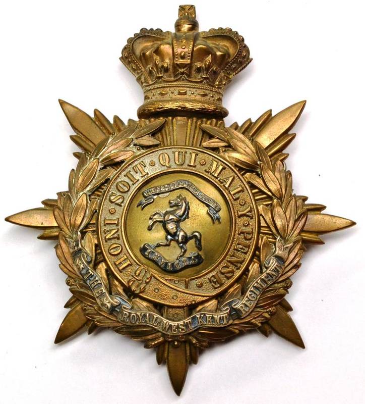 Lot 96 - A Victorian Officer's Brass and White Metal Helmet Plate to the Royal West Kent Regiment,...