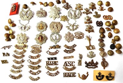 Lot 100 - A Quantity of Military Badges, including cap, glengarry and rank badges in brass, white metal...