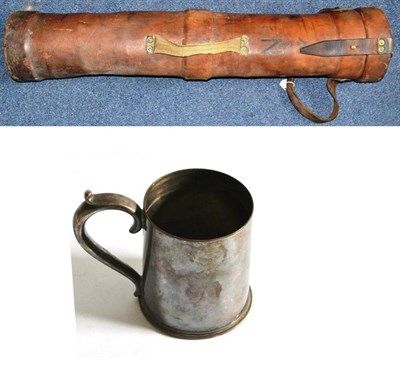 Lot 111 - A Large Leather Shell Carrier, possibly First World War, of cylindrical form, embossed N below...