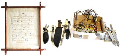 Lot 117 - Militaria, including cap and rank badges, cloth insignia, buttons, three pairs of headphones, a...