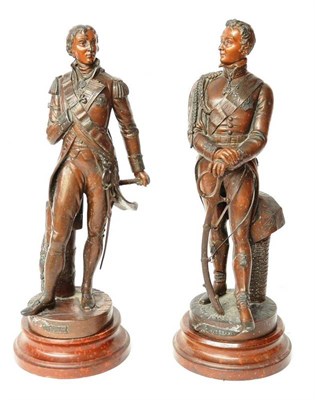 Lot 153 - A Pair of Bronzed Spelter Figures `Trafalgar' and `Waterloo' after Charles Masse, modelled as...