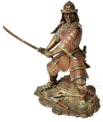 Lot 155 - A Well Modelled Coloured and Bronzed Resin Figure of a Samurai Warrior, wearing full armour and...