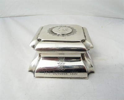 Lot 205 - A Victorian Diamond Jubilee Commemorative Inkwell, Carringtons, 1897, of concave sided square...