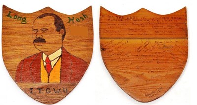 Lot 164 - Long Kesh - Irish Internment Interest:- a carved wood shield shape plaque, the front painted with a