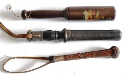 Lot 170 - A Victorian Rosewood Truncheon, the rounded cylindrical body painted with V R over a crown in...