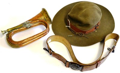 Lot 177 - A Scout Leader's Green Fur Felt Hat, with buckled leather hatband, boot-lace chinstrap, and leather