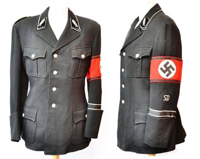 Lot 193 - A German Third Reich SS/SD Black Service Tunic, with collar rank badges to a Standartenfuhrer,...