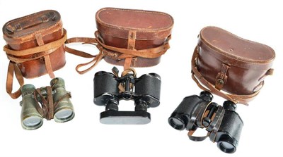 Lot 209 - Two pairs of Second World War German Dienstglass 6 x 30 Binoculars, each with black enamelled...