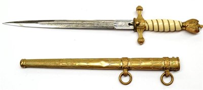 Lot 249 - A German Third Reich Naval Dirk, the double fullered steel blade etched with a fouled anchor,...