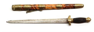 Lot 262 - A 19th Century Chinese Short Sword, with 39cm double edge steel blaed, the brass hilt with ruyi...